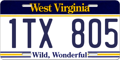 WV license plate 1TX805