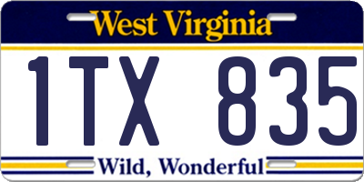 WV license plate 1TX835