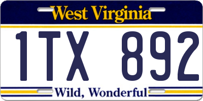 WV license plate 1TX892