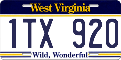 WV license plate 1TX920