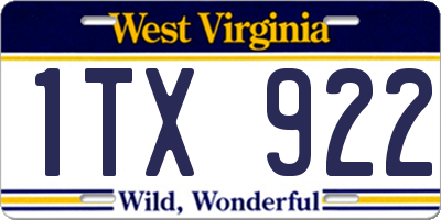 WV license plate 1TX922