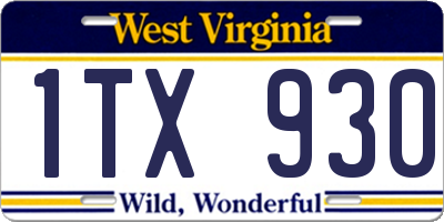 WV license plate 1TX930