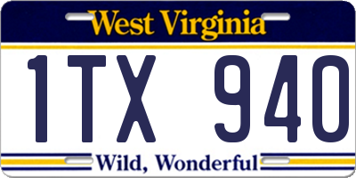 WV license plate 1TX940