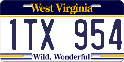 WV license plate 1TX954