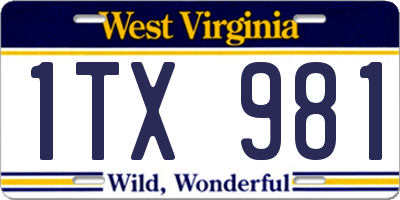 WV license plate 1TX981