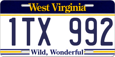 WV license plate 1TX992