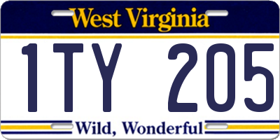 WV license plate 1TY205