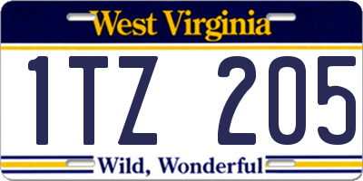 WV license plate 1TZ205