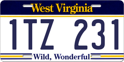 WV license plate 1TZ231