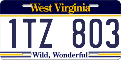 WV license plate 1TZ803