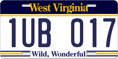 WV license plate 1UB017