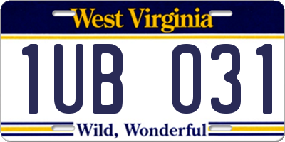 WV license plate 1UB031