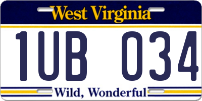 WV license plate 1UB034