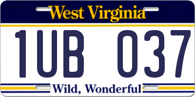 WV license plate 1UB037