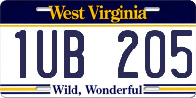 WV license plate 1UB205