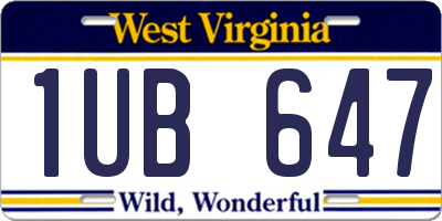 WV license plate 1UB647
