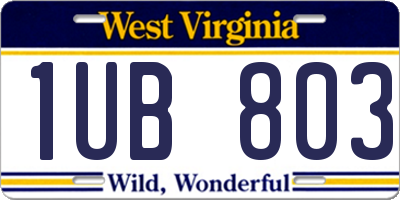 WV license plate 1UB803