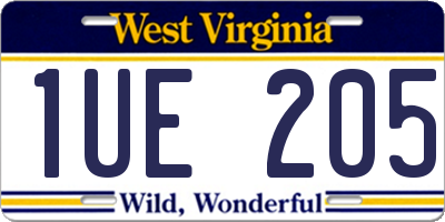 WV license plate 1UE205