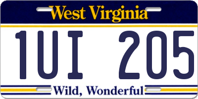 WV license plate 1UI205