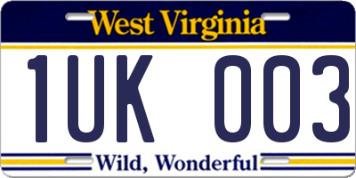 WV license plate 1UK003