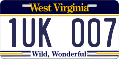 WV license plate 1UK007