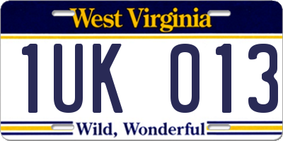 WV license plate 1UK013