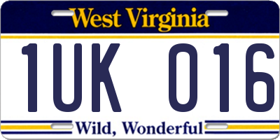 WV license plate 1UK016