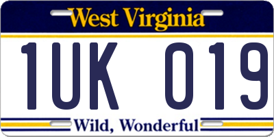 WV license plate 1UK019