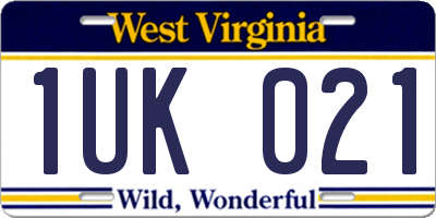 WV license plate 1UK021