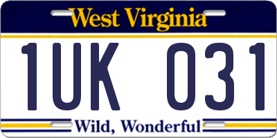 WV license plate 1UK031