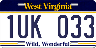 WV license plate 1UK033
