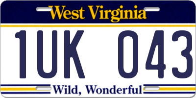WV license plate 1UK043
