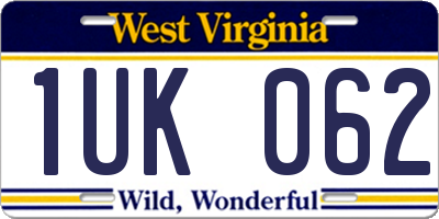 WV license plate 1UK062