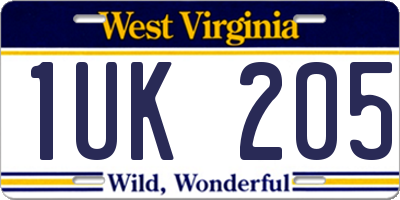 WV license plate 1UK205