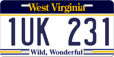 WV license plate 1UK231