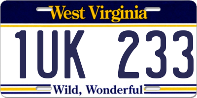 WV license plate 1UK233