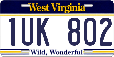 WV license plate 1UK802