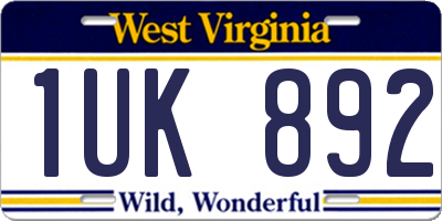 WV license plate 1UK892