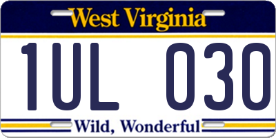 WV license plate 1UL030