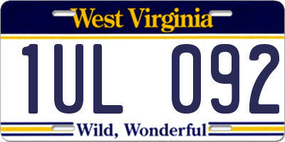 WV license plate 1UL092
