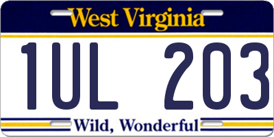 WV license plate 1UL203