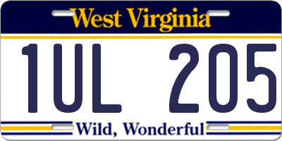 WV license plate 1UL205