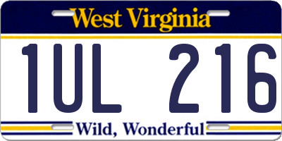 WV license plate 1UL216
