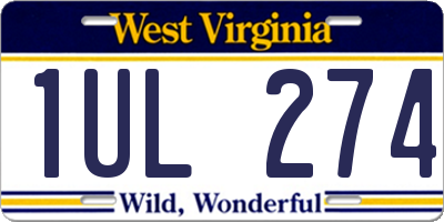WV license plate 1UL274