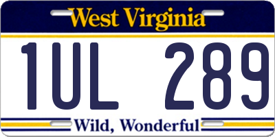 WV license plate 1UL289