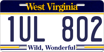 WV license plate 1UL802
