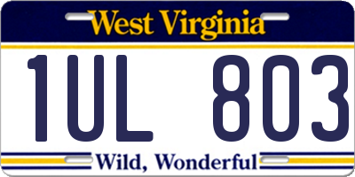 WV license plate 1UL803