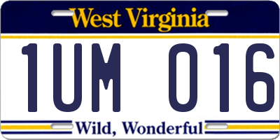 WV license plate 1UM016