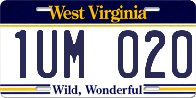 WV license plate 1UM020