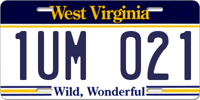 WV license plate 1UM021